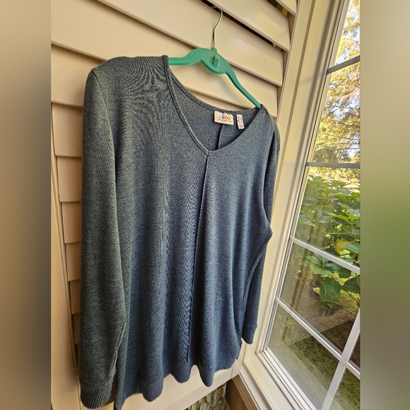 D&Co Long Sleeve V-Neck, Blue- Small - Picture 2 of 4